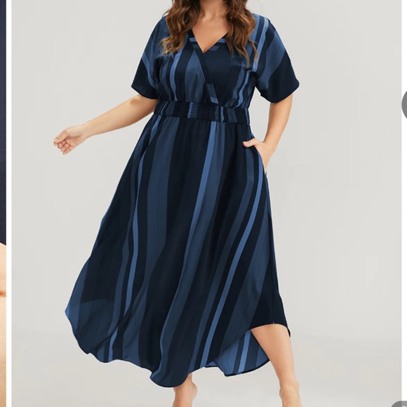 BloomChic Dresses & Skirts - BloomChic - Striped Dolman Sleeve Pocket Shirred Flutter Wrap Dress